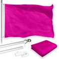 thumbnail image 1 of G128 Combo Pack: 5 Ft Tangle Free Aluminum Spinning Flagpole (Silver) & Solid Magenta Color Flag 2x3 Ft, LiteWeave Pro Series Printed 150D Polyester | Pole with Flag Included, 1 of 9
