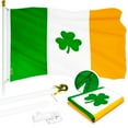 thumbnail image 1 of G128 Combo Pack: 5 Ft Tangle Free Aluminum Spinning Flagpole (White) & Ireland Irish Shamrock Flag 2x3 Ft, ToughWeave Series Embroidered 300D Polyester | Pole with Flag Included, 1 of 9