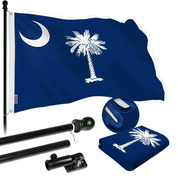 G128 Combo Pack: 5 Ft Tangle Free Spinning Flagpole (Black) & South Carolina Flag 2.5x4 Ft Embroidered 220GSM Spun Polyester, Brass Grommets (Flag Included) Aluminum Flag Pole
