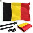 thumbnail image 1 of G128 Combo Pack: 6 Feet Tangle Free Spinning Flagpole (Black) Belgium Belgian Flag 3x5 ft Printed 150D Brass Grommets (Flag Included) Aluminum Flag Pole, 1 of 9