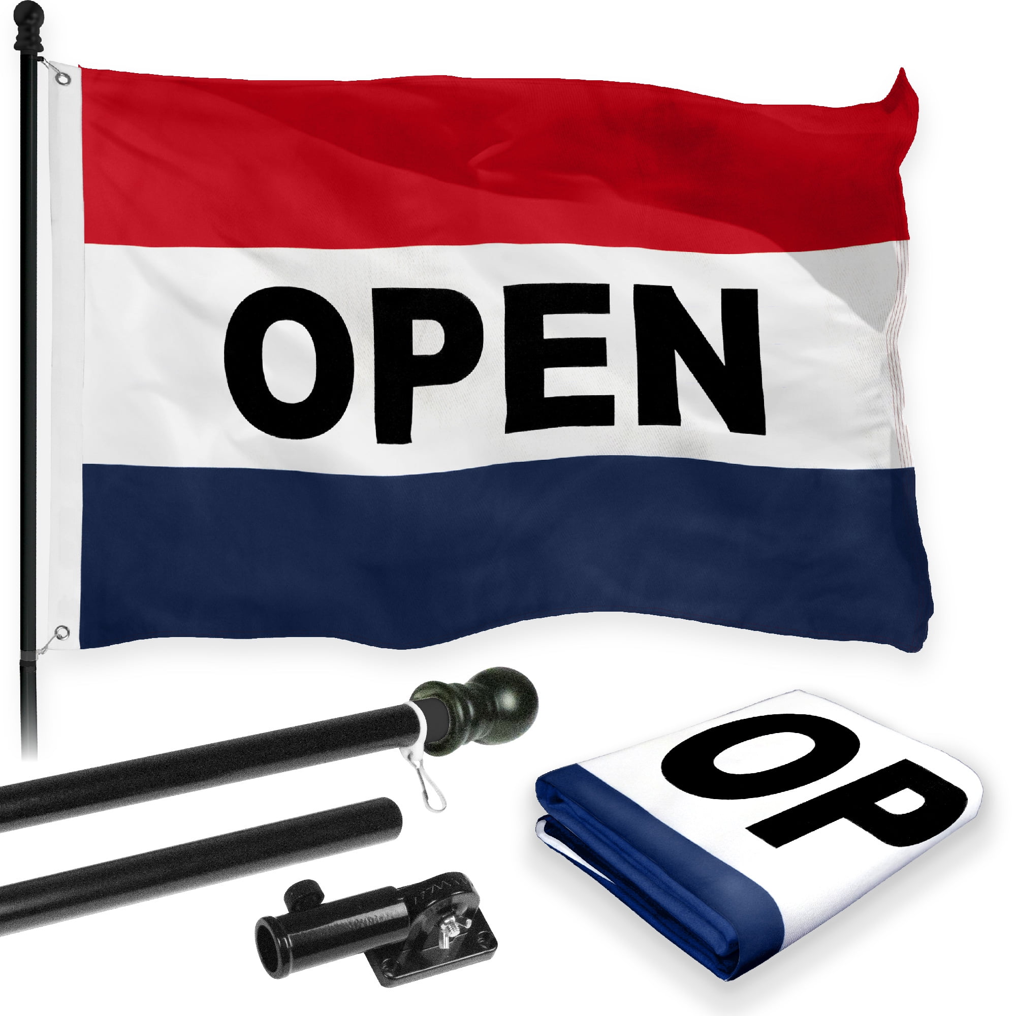 G128 Combo Pack: 6 Feet Tangle Free Spinning Flagpole (Black) Open Flag 3x5 ft Printed 150D Brass Grommets (Flag Included) Aluminum Flag Pole