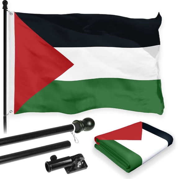 G128 Combo Pack: 6 Feet Tangle Free Spinning Flagpole (Black) Palestine Palestinian Flag 3x5 ft Printed 150D Brass Grommets (Flag Included) Aluminum Flag Pole