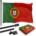 thumbnail image 1 of G128 Combo Pack: 6 Feet Tangle Free Spinning Flagpole (Black) Portugal Portuguese Flag 3x5 ft Printed 150D Brass Grommets (Flag Included) Aluminum Flag Pole, 1 of 9