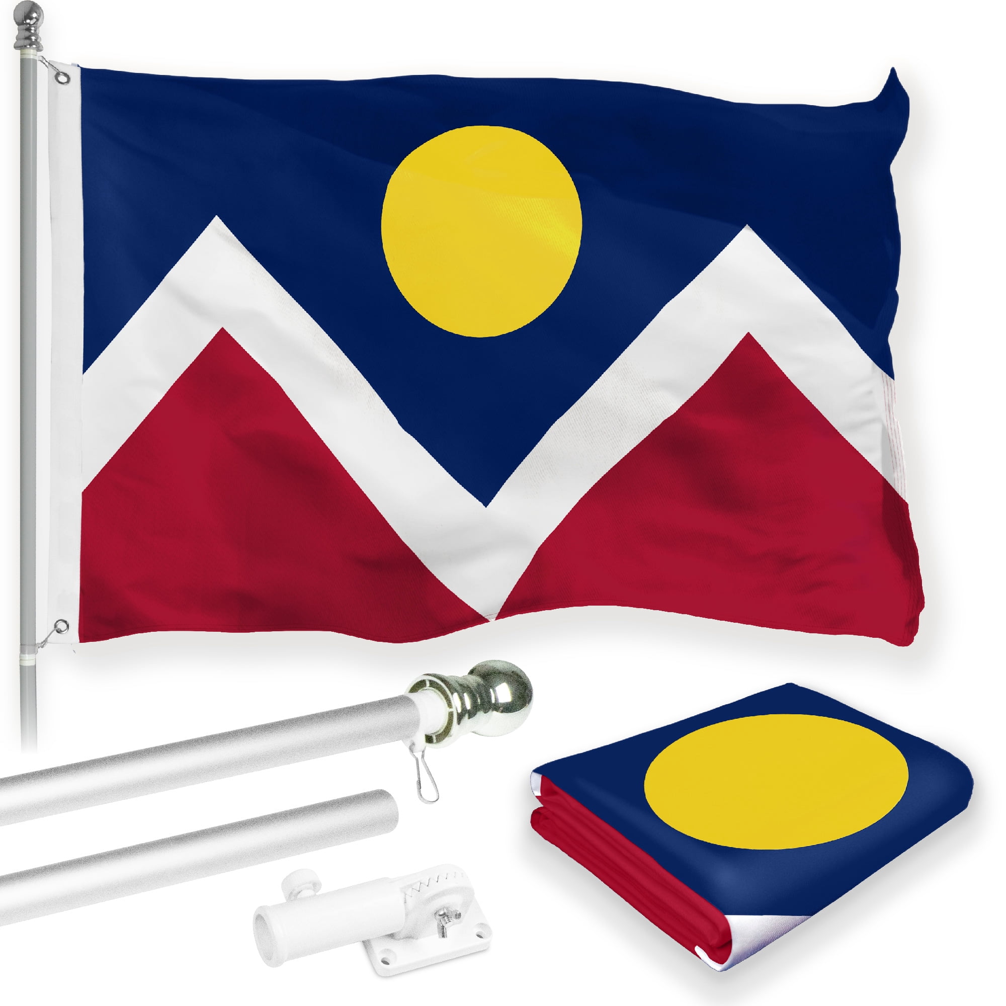 G128 Combo Pack: 6 Feet Tangle Free Spinning Flagpole (Silver) Denver ...