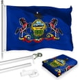 thumbnail image 1 of G128 Combo Pack: 6 Feet Tangle Free Spinning Flagpole (Silver) Pennsylvannia PA State Flag 3x5 ft Printed 150D Brass Grommets (Flag Included) Aluminum Flag Pole, 1 of 8
