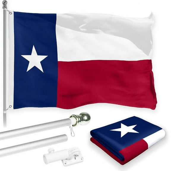 G128 Combo Pack: 6 Feet Tangle Free Spinning Flagpole (Silver) Texas TX State Flag 3x5 ft Printed 150D Brass Grommets (Flag Included) Aluminum Flag Pole