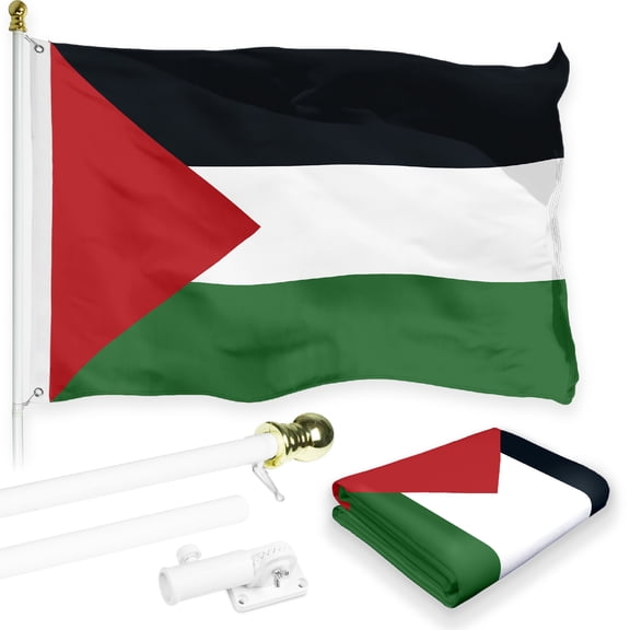 G128 Combo Pack: 6 Feet Tangle Free Spinning Flagpole (White) Palestine Palestinian Flag 3x5 ft Printed 150D Brass Grommets (Flag Included) Aluminum Flag Pole