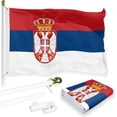 thumbnail image 1 of G128 Combo Pack: 6 Feet Tangle Free Spinning Flagpole (White) Serbia Serbian Flag 3x5 ft Printed 150D Brass Grommets (Flag Included) Aluminum Flag Pole, 1 of 9