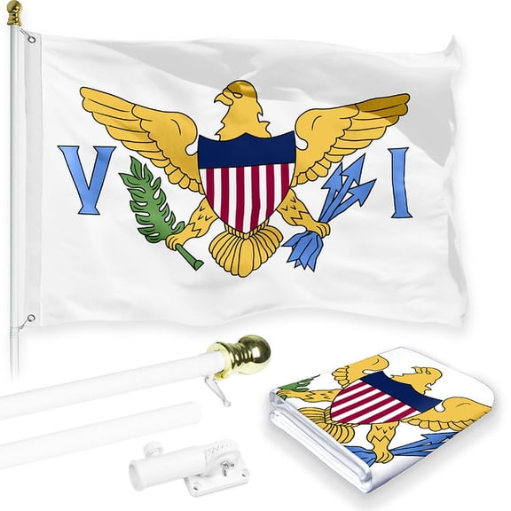 G128 Combo Pack: 6 Feet Tangle Free Spinning Flagpole (White) US Virgin Islands Virgin Islands Flag 3x5 ft Printed 150D Brass Grommets (Flag Included) Aluminum Flag Pole