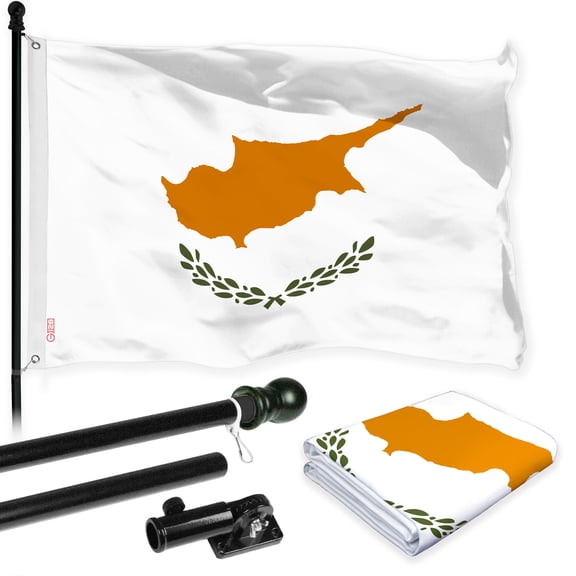 G128 Combo Pack: 6 Ft Tangle Free Aluminum Spinning Flagpole (Black) & Cyprus Cypriot Flag 3x5 Ft LiteWeave Pro Series Printed 150D Polyester | Pole with Flag Included