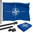 thumbnail image 1 of G128 Combo Pack: 6 Ft Tangle Free Aluminum Spinning Flagpole (Black) & North Atlantic Treaty Org NATO Flag 3x5 Ft, LiteWeave Pro Series Printed 150D Polyester | Pole with Flag Included, 1 of 9