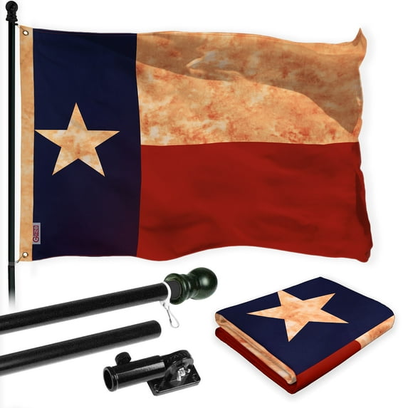 G128 Combo Pack: 6 Ft Tangle Free Aluminum Spinning Flagpole (Black) & Texas Tea-Stained Flag 3x5 Ft, LiteWeave Pro Series Printed 300D Polyester | Pole with Flag Included