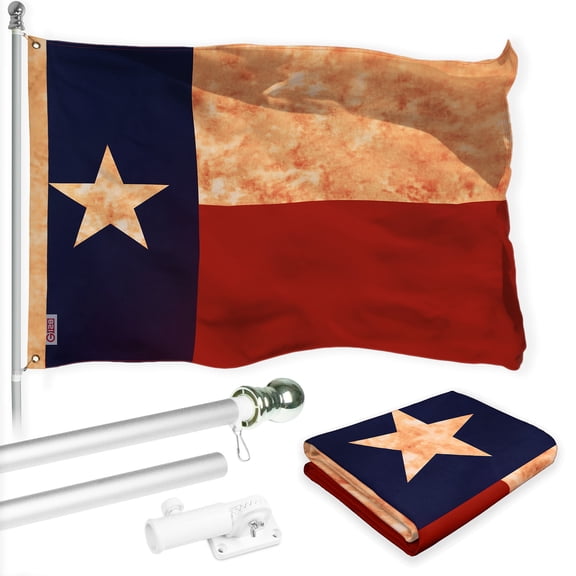 G128 Combo Pack: 6 Ft Tangle Free Aluminum Spinning Flagpole (Silver) & Texas Tea-Stained Flag 3x5 Ft, LiteWeave Pro Series Printed 300D Polyester | Pole with Flag Included