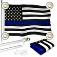 thumbnail image 1 of G128 Combo Pack: 6 Ft Tangle Free Aluminum Spinning Flagpole (Silver) & Thin Blue Line Flag 3x5 Ft, LiteWeave Pro Series Printed 150D Polyester, 4 Corner Brass Grommets | Pole with Flag Included, 1 of 9