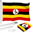 thumbnail image 1 of G128 Combo Pack: 6 Ft Tangle Free Aluminum Spinning Flagpole (Silver) & Uganda Ugandan | 3x5 Ft | LiteWeave Pro Series Printed 150D Polyester | Pole with Flag Included, 1 of 9