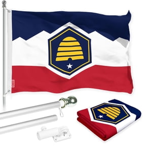 G128 Combo Pack: 6 Ft Tangle Free Aluminum Spinning Flagpole (Silver) & Utah 2023 New Version UT State Flag 3x5 Ft, LiteWeave Pro Series Printed 150D Polyester | Pole with Flag Included