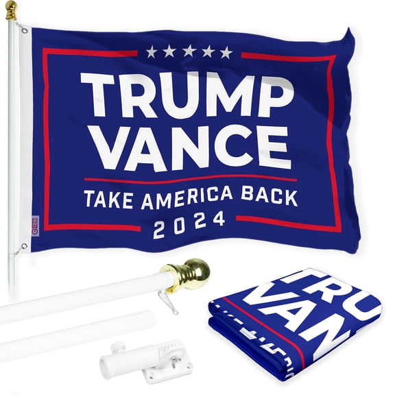 G128 Combo Pack: 6 Ft Tangle Free Aluminum Spinning Flagpole (White) & 2024 Election Take America Back Blue Flag | 3x5 Ft | LiteWeave Pro Series Printed 150D | Pole with Flag Included