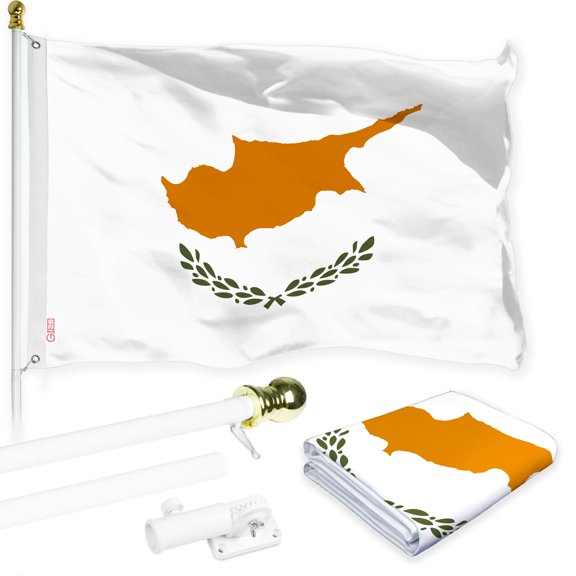 G128 Combo Pack: 6 Ft Tangle Free Aluminum Spinning Flagpole (White) & Cyprus Cypriot Flag 3x5 Ft LiteWeave Pro Series Printed 150D Polyester | Pole with Flag Included