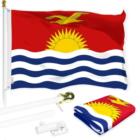 G128 Combo Pack: 6 Ft Tangle Free Aluminum Spinning Flagpole (White) & Kiribati I-Kiribati Flag 3x5 Ft, LiteWeave Pro Series Printed 150D Polyester | Pole with Flag Included