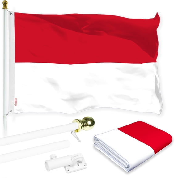 G128 Combo Pack: 6 Ft Tangle Free Aluminum Spinning Flagpole (White) & Monaco Mongasque | 3x5 Ft | LiteWeave Pro Series Printed 150D Polyester | Pole with Flag Included