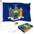 thumbnail image 1 of G128 Combo Pack: 6 Ft Tangle Free Aluminum Spinning Flagpole (White) & New York NY State Flag 3x5 Ft, LiteWeave Pro Series Printed 300D Polyester | Pole with Flag Included, 1 of 9