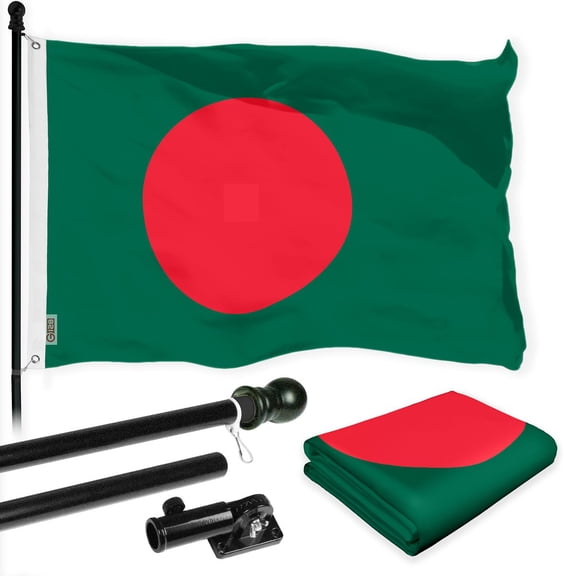 G128 Combo Pack: 6 Ft Tangle Free Spinning Flagpole (Black) & Bangladesh Flag 3x5 Ft Printed 150D Polyester, Brass Grommets (Flag Included) Aluminum Flag Pole