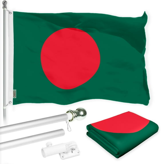 G128 Combo Pack: 6 Ft Tangle Free Spinning Flagpole (Silver) & Bangladesh Flag 3x5 Ft Printed 150D Polyester, Brass Grommets (Flag Included) Aluminum Flag Pole