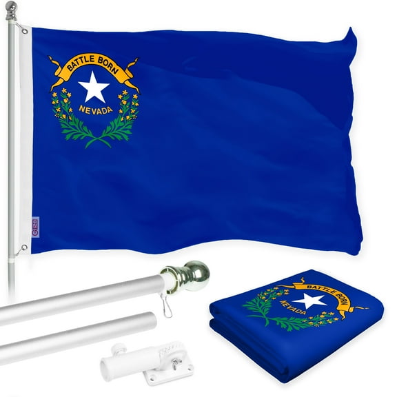 G128 Combo Pack: 6 Ft Tangle Free Spinning Flagpole (Silver) & Nevada Flag 3x5 Ft Printed 150D Polyester, Brass Grommets (Flag Included) Aluminum Flag Pole