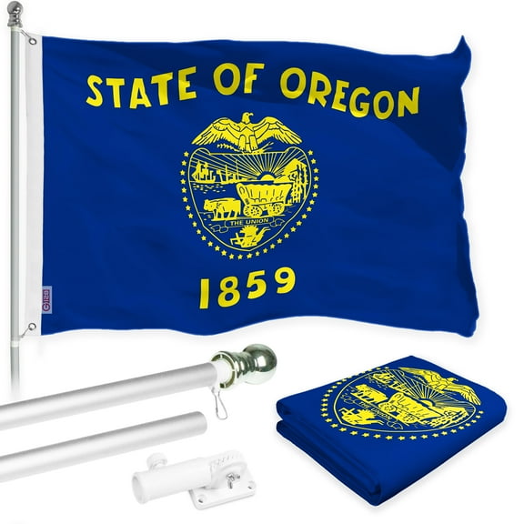 G128 Combo Pack: 6 Ft Tangle Free Spinning Flagpole (Silver) & Oregon Double Sided Flag 3x5 Ft Printed 150D Polyester, Brass Grommets (Flag Included) Aluminum Flag Pole