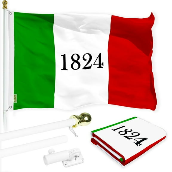 G128 Combo Pack: 6 Ft Tangle Free Spinning Flagpole (White) & Alamo 1824 Flag 3x5 Ft Printed 150D Polyester, Brass Grommets (Flag Included) Aluminum Flag Pole