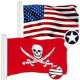 thumbnail image 1 of G128 Combo Pack: American USA Flag 1x1.5 Ft & Pirate Jolly Roger Swords Red Flag 1x1.5 Ft | Both ToughWeave Series Embroidered 300D Polyester, Embroidered Design, Indoor/Outdoor, Brass Grommets, 1 of 9