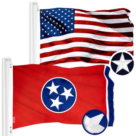 G128 Combo Pack: American USA Flag 2.5x4 Ft & Tennessee TN State Flag 2.5x4 Ft | Both ToughWeave Series Embroidered Polyester, Embroidered Design, Indoor/Outdoor, Brass Grommets