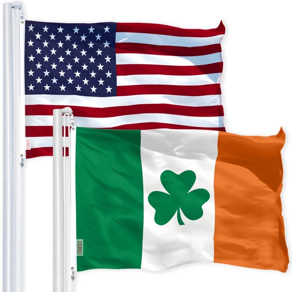 G128 2sets: 2x3 ft American USA Flag & 2x3 ft Ireland Shamrock Flag- LiteWeave Pro Series Printed
