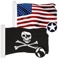 thumbnail image 1 of G128 Combo Pack: American USA Flag 2x3 Ft & Pirate Jolly Roger Bones Flag 2x3 Ft | Both ToughWeave Series Embroidered 300D Polyester, Embroidered Design, Indoor/Outdoor, Brass Grommets, 1 of 9