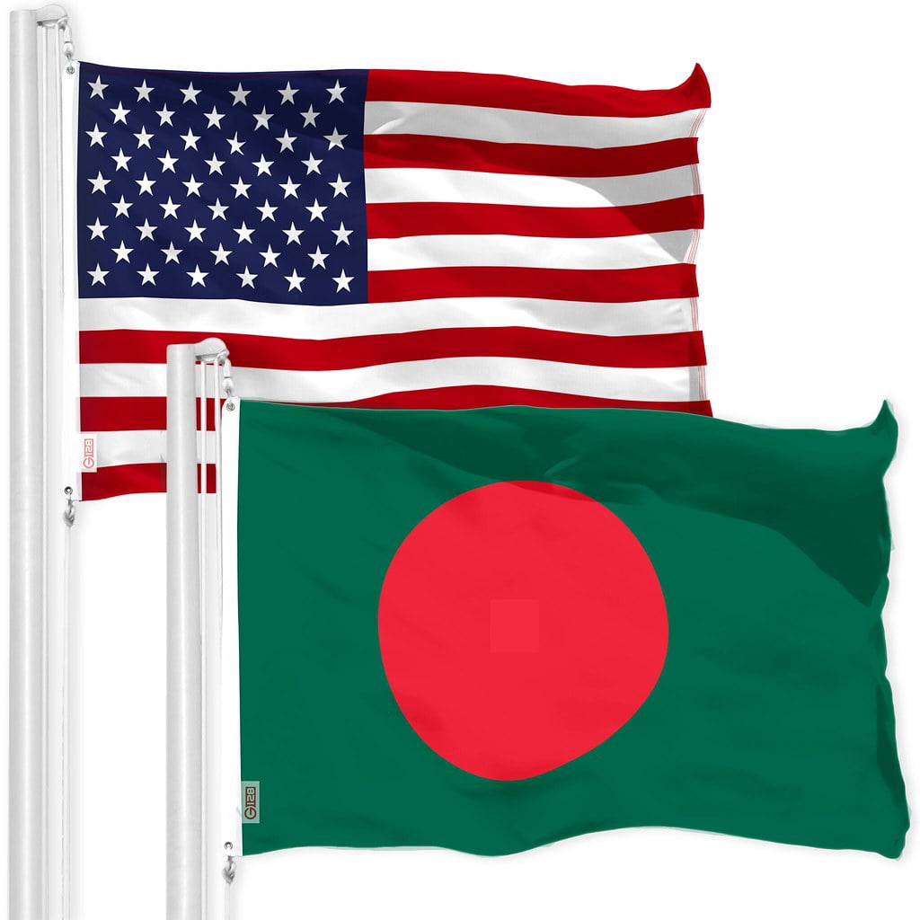 G128 Combo Pack: American USA Flag 3x5 Ft & Bangladesh Flag 3x5 Ft, Both Printed 150D Polyester, Indoor/Outdoor, Brass Grommets
