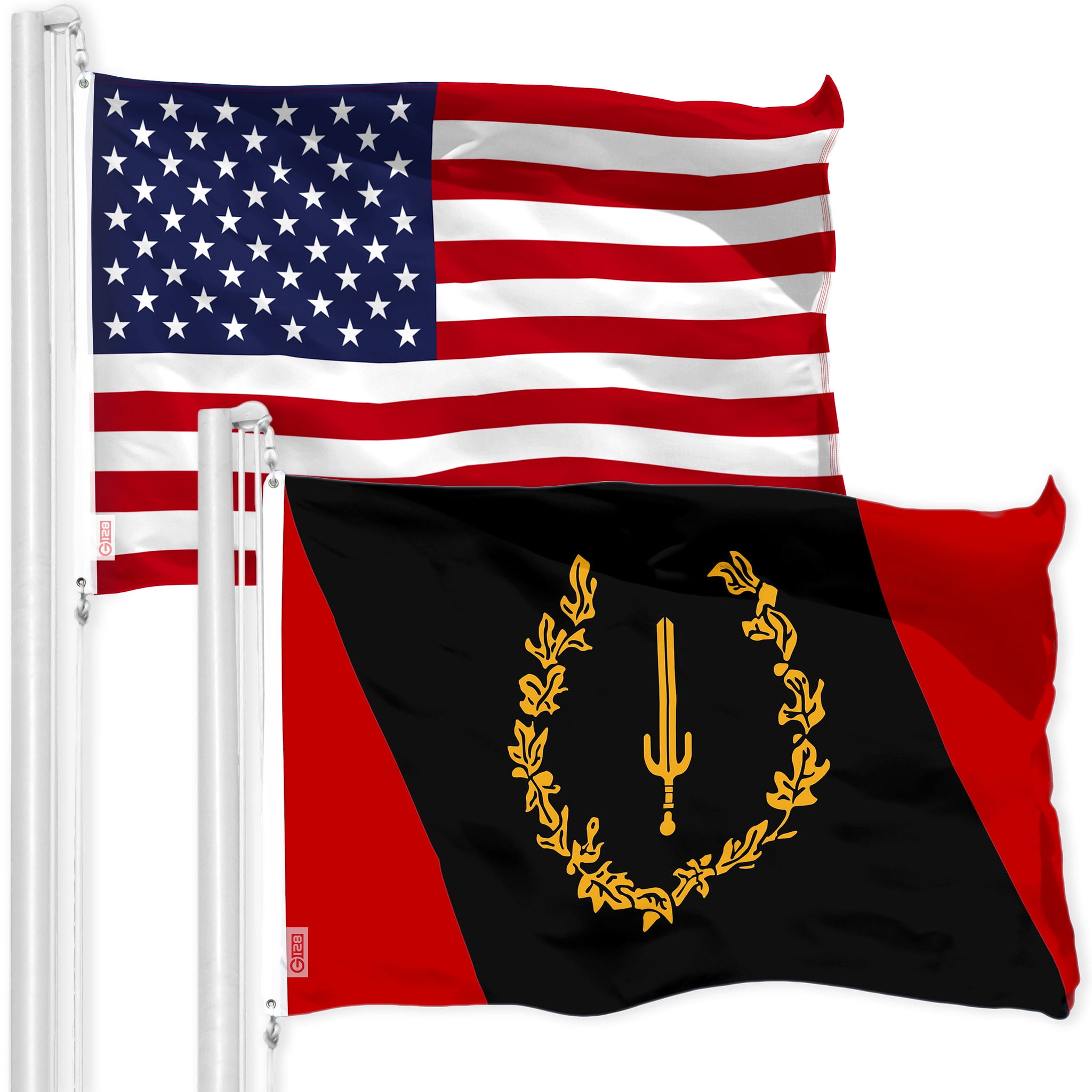 G128 Combo Pack: American USA Flag 3x5 Ft & Black American Heritage Flag 3x5 Ft | Both LiteWeave Pro Series Printed 150D Polyester, Brass Grommets