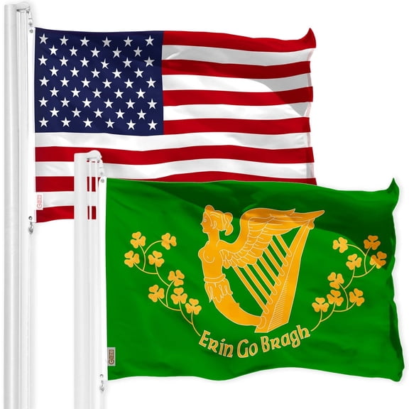 G128 Combo Pack: American USA Flag 3x5 Ft & Erin Go Bragh Flag 3x5 Ft, Both Printed 150D Polyester, Indoor/Outdoor, Brass Grommets