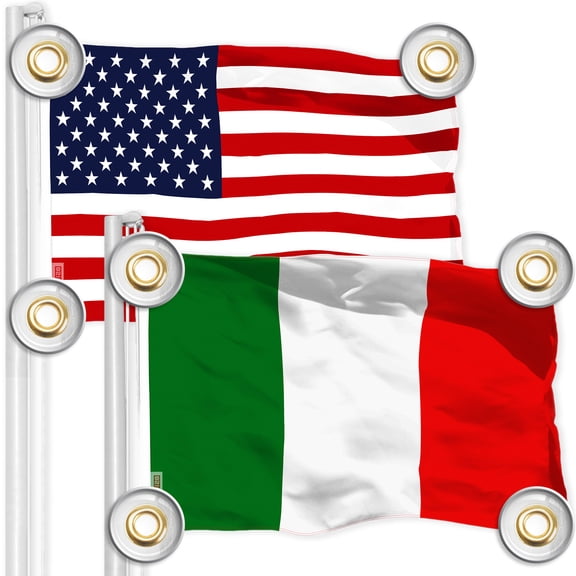 G128 Combo Pack: American USA Flag 3x5 Ft & Italy Italian Flag 3x5 Ft | Both LiteWeave Pro Series Printed 150D Polyester, 4 Corner Brass Grommets, Perfect For Balcony/Wall