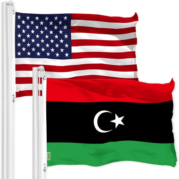 G128 Combo Pack: American USA Flag 3x5 Ft & Libya Libyan Flag 3x5 Ft | Both LiteWeave Pro Series Printed 150D Polyester, Brass Grommets
