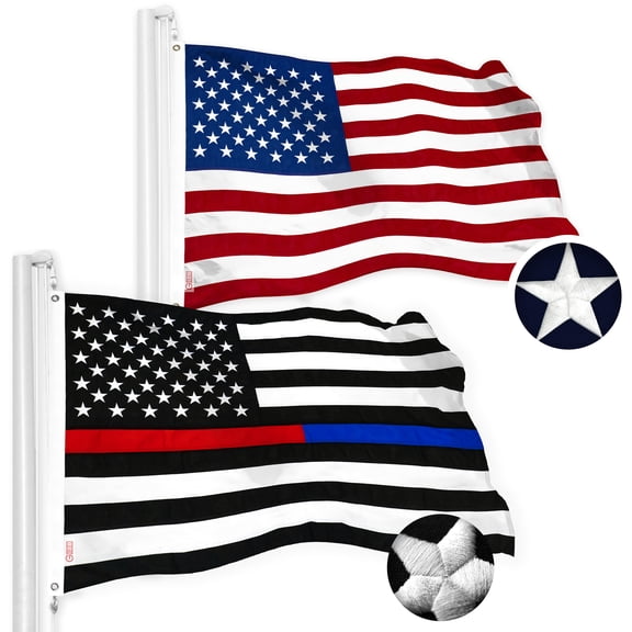 G128 Combo Pack: American USA Flag 3x5 Ft & Thin Blue Red Line American Flag 3x5 Ft | Both StormFlyer Series Embroidered 220GSM Spun Polyester, Brass Grommets