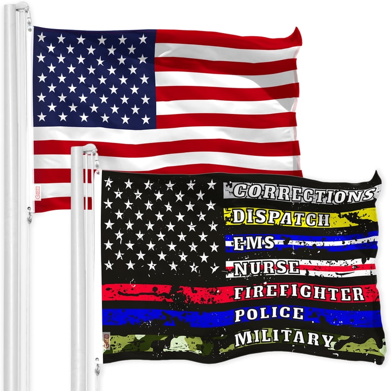 G128 Combo Pack: American USA Flag 3x5 Ft & Thin Line First