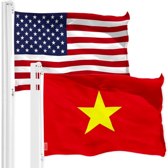 G128 Combo Pack: American USA Flag 3x5 Ft & Vietnam Vietnamese Flag 3x5 Ft | Both LiteWeave Pro Series Printed 150D Polyester, Brass Grommets