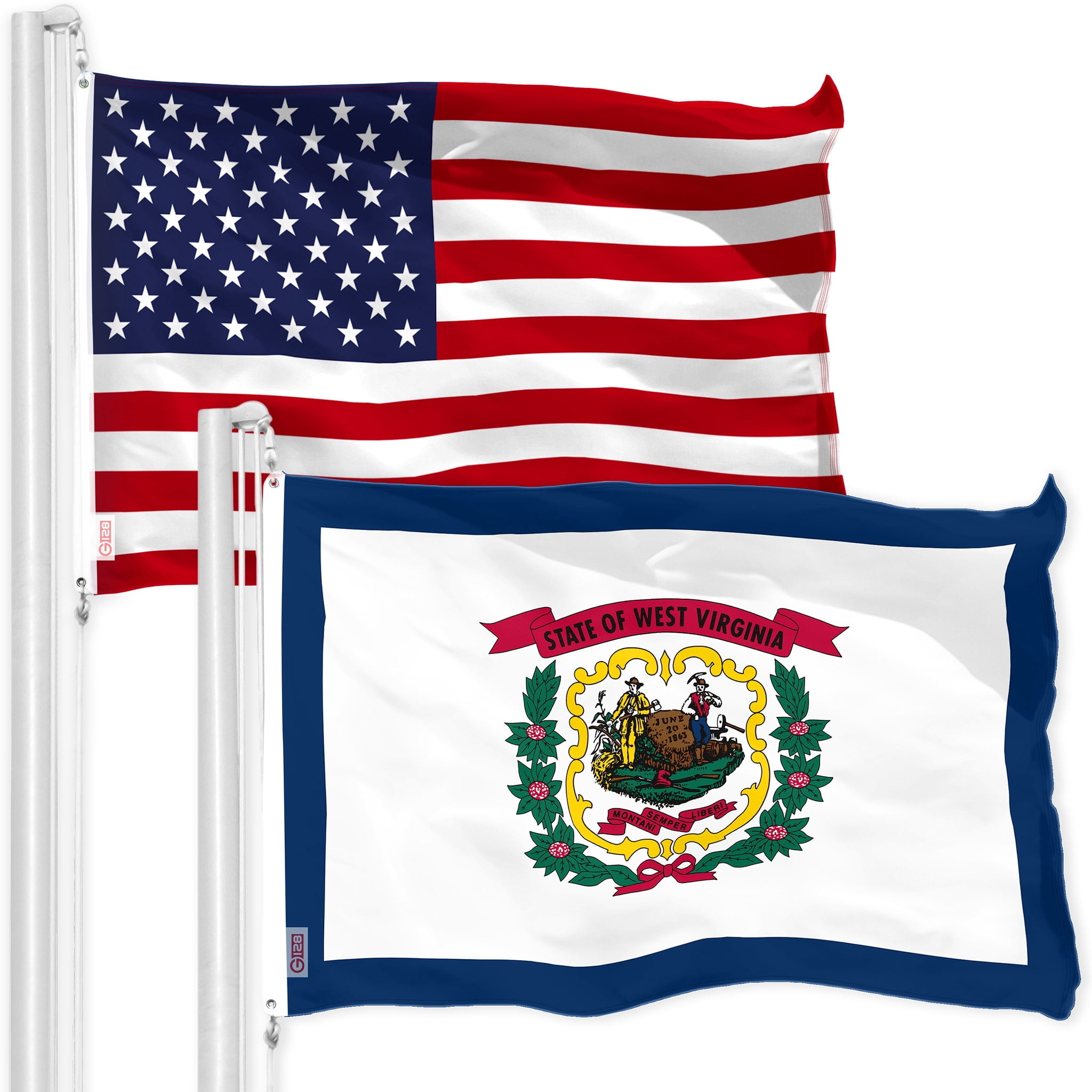 G128 Combo Pack: American USA Flag 3x5 Ft & West Virginia Flag 3x5 Ft ...