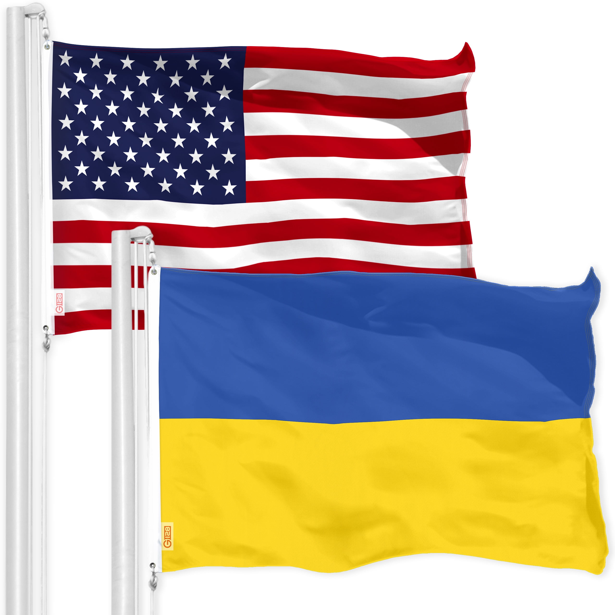 G128 Combo Pack: American USA Flag 4x6 Ft & Ukraine Ukrainian Flag 4x6 Ft | Both LiteWeave Pro Series Printed 150D Polyester, Brass Grommets