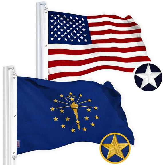 G128 Combo Pack: American USA Flag 6x10 Ft & Indiana Flag 6x10 Ft, Both Embroidered SPUN Polyester, Indoor/Outdoor, Brass Grommets