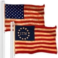 thumbnail image 1 of G128 Combo Pack: American USA Tea-Stained Flag 3x5 Ft & Betsy Ross 1776 Tea-Stained Flag 3x5 Ft | Both LiteWeave Pro Series Printed 300D Polyester, Brass Grommets, 1 of 8