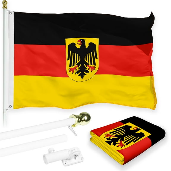 G128 Combo Pack: Flag Pole 6 FT White Tangle Free & Germany German Ensign Flag 3x5 FT Printed 150D Polyester