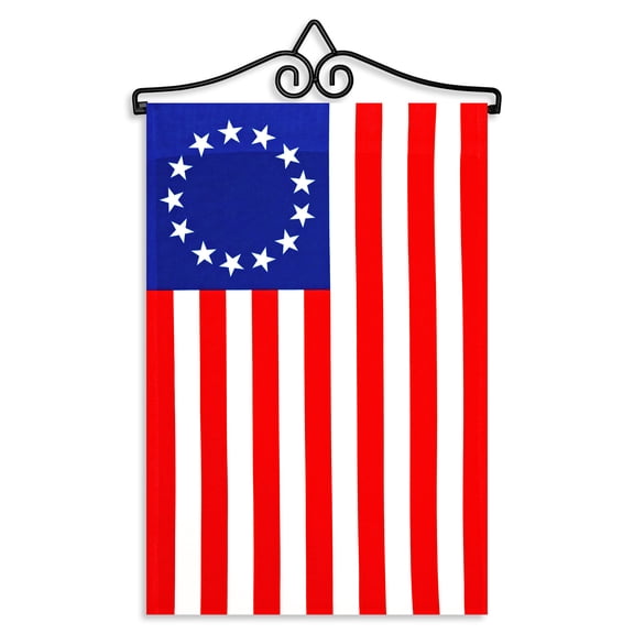 G128 Combo Pack Garden Flag Hanger 14IN & Garden Flag Betsy Ross 12x18IN Printed 150D Polyester