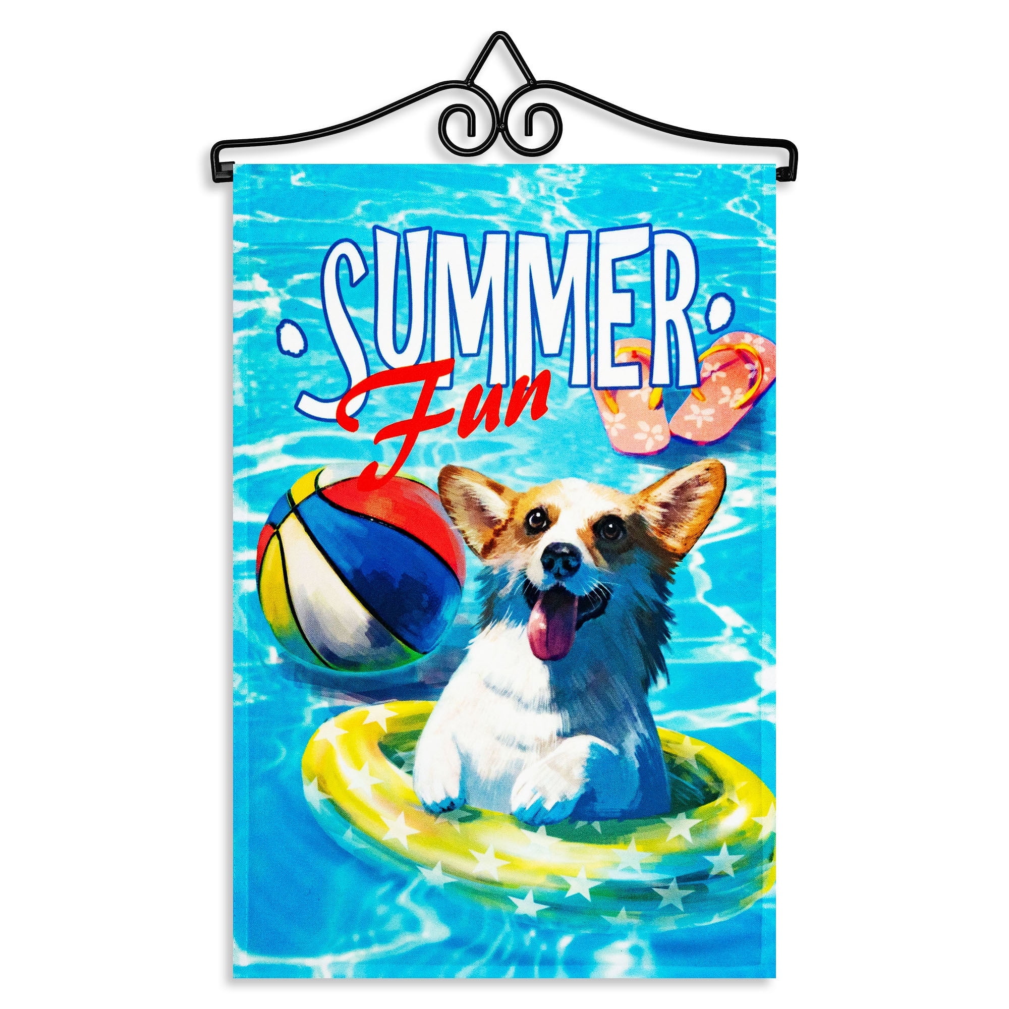 Summer Fun Blue Polyester Garden Flag with Iron Hanger