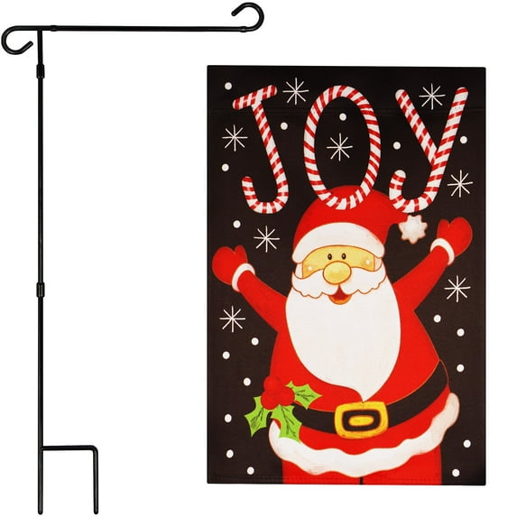 G128 2sets: 36"x16" Garden Yard Flag Stand & 12"x18" Double-Sided Joyful Santa Christmas Garden Flag